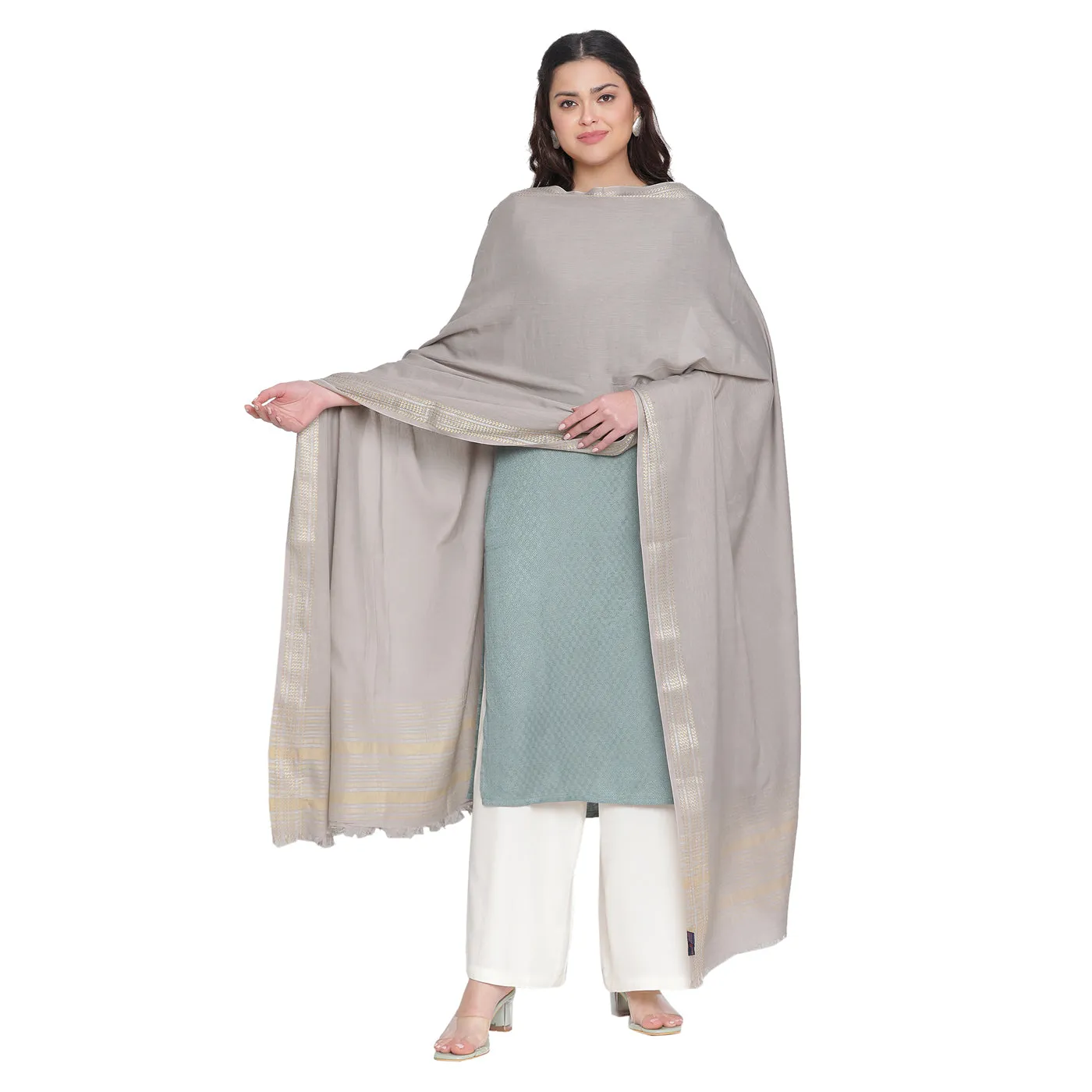 Grey Cotton Tencel Dobby Dupatta