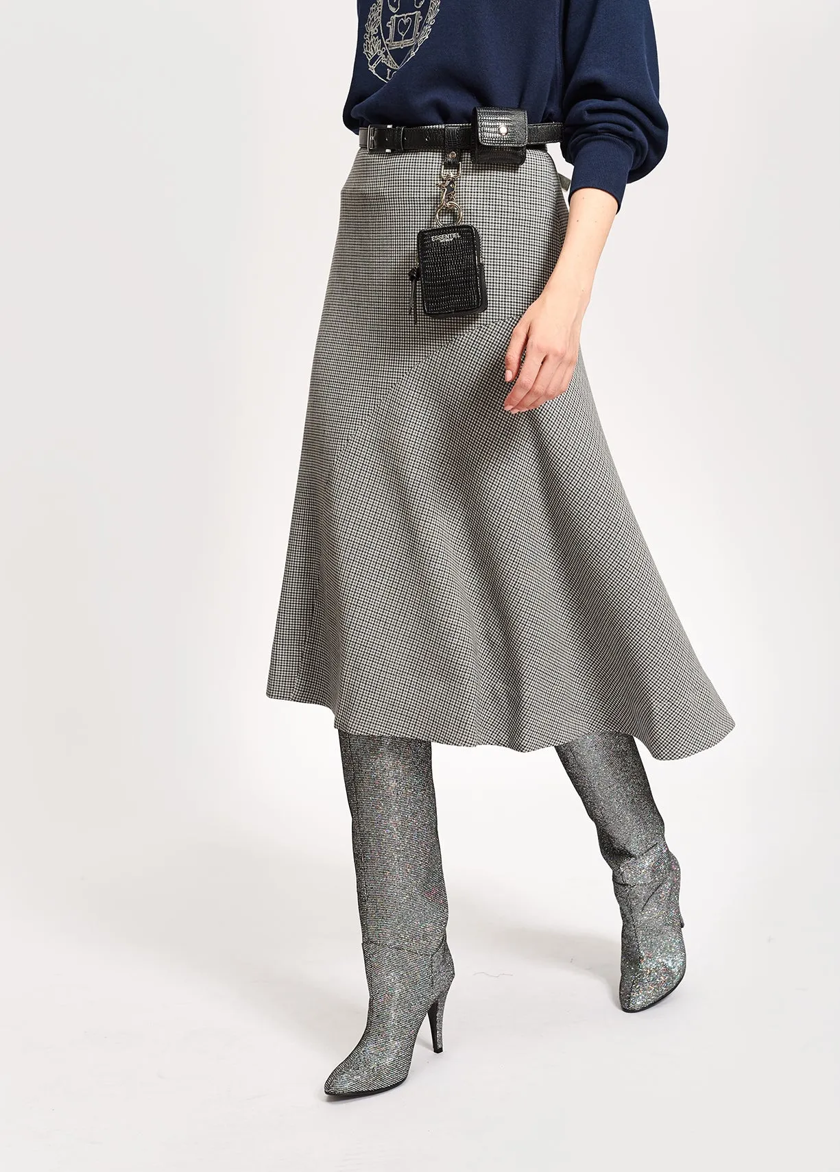 Grey houndstooth midi skirt