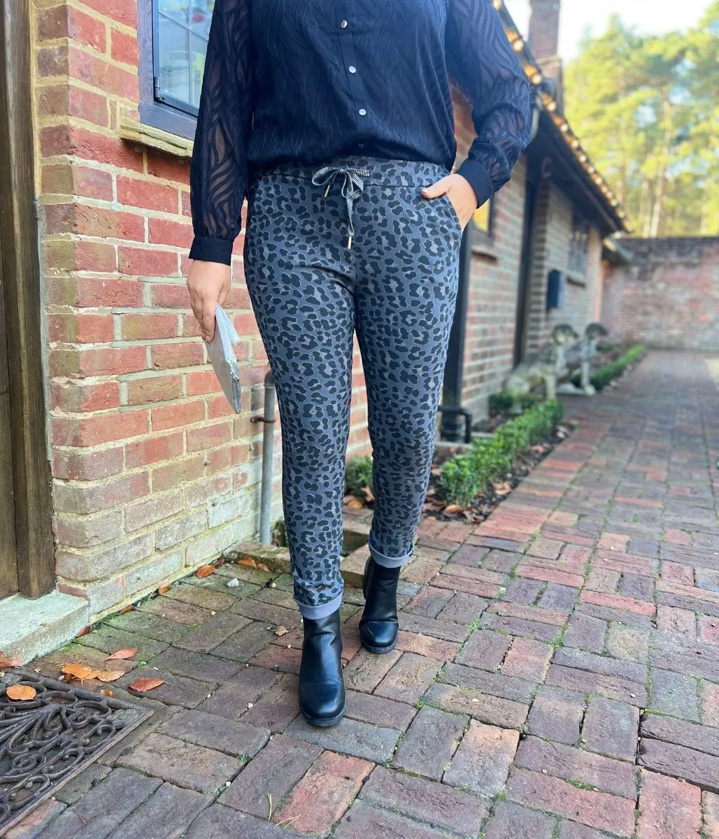 Grey Leopard Print Trousers