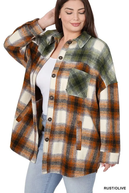 Hi Curvy Plus Size Women Oversized yarn Dyed Plaid Longline Shacket