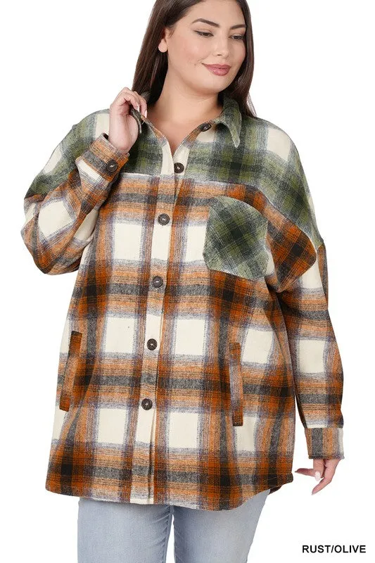 Hi Curvy Plus Size Women Oversized yarn Dyed Plaid Longline Shacket