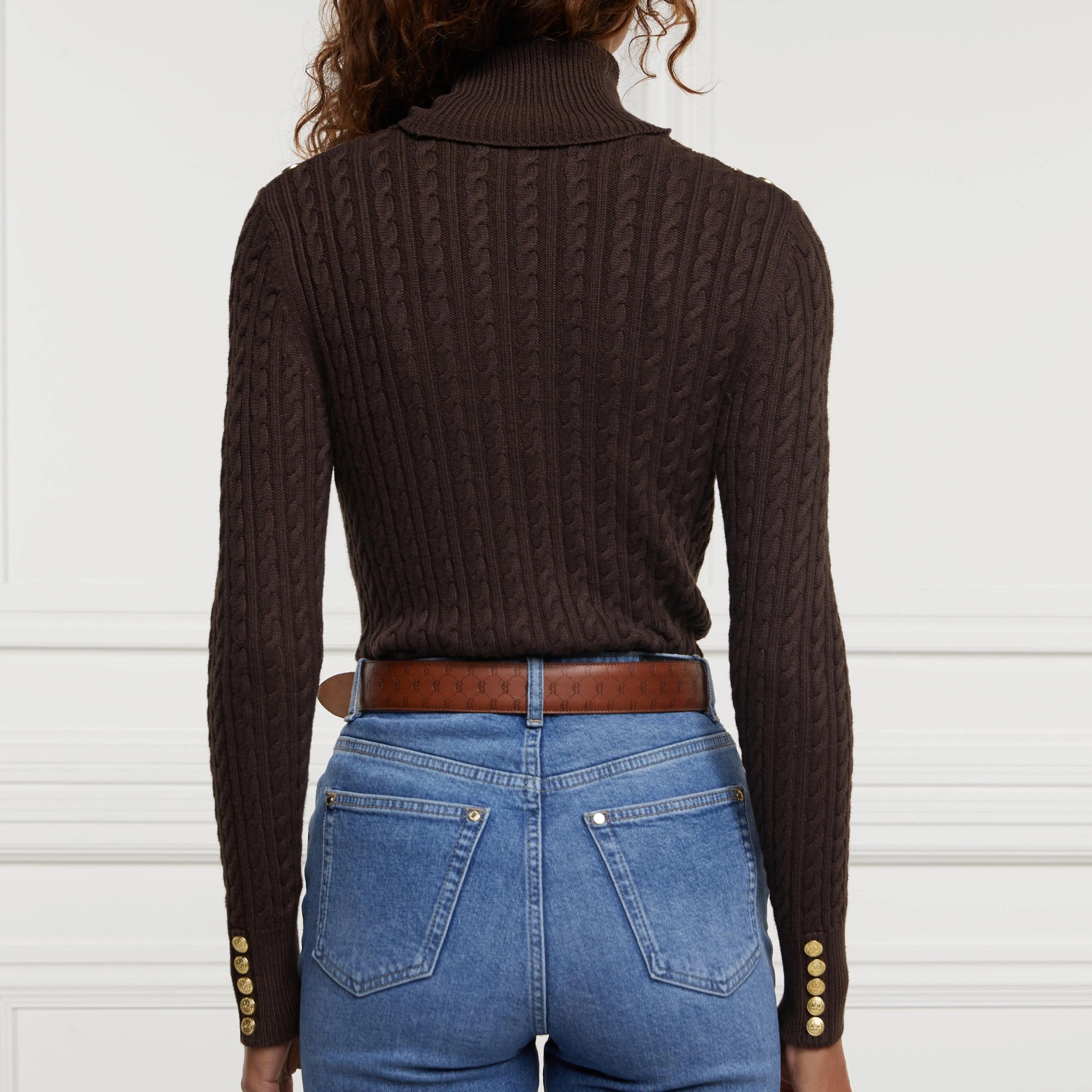 Holland Cooper Seattle Roll Neck Cable Knit in Chocolat