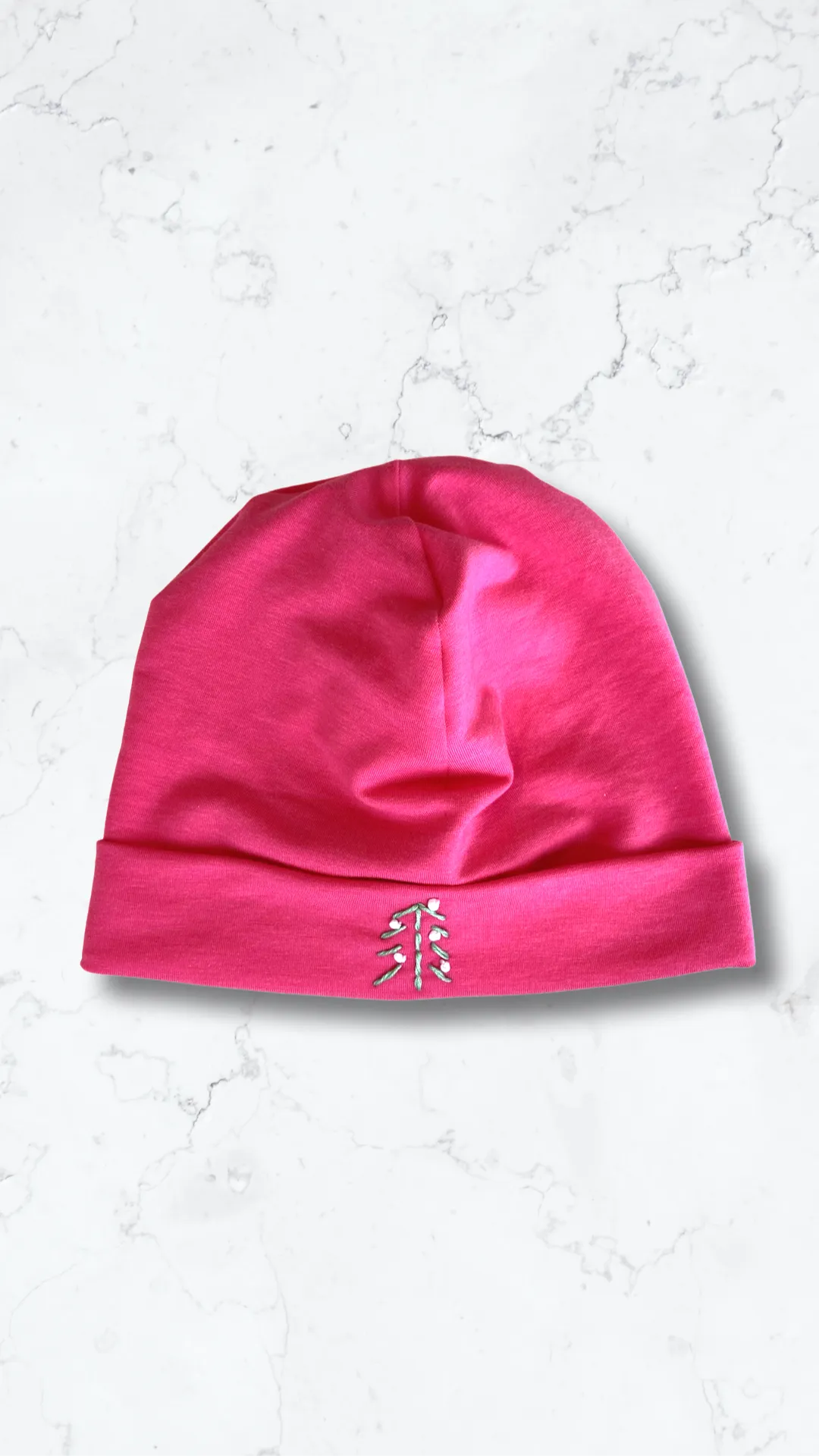 Hot Pink Beanie Hat with a Christmas Tree