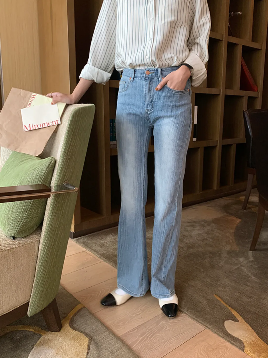 [Korean Style] High Rise Light Washed Bootcut Flare Jeans