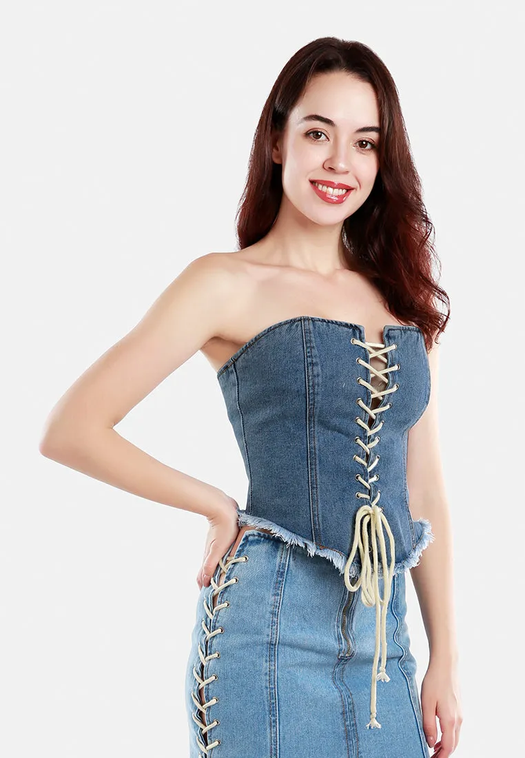 Lace Up Denim Corset Top