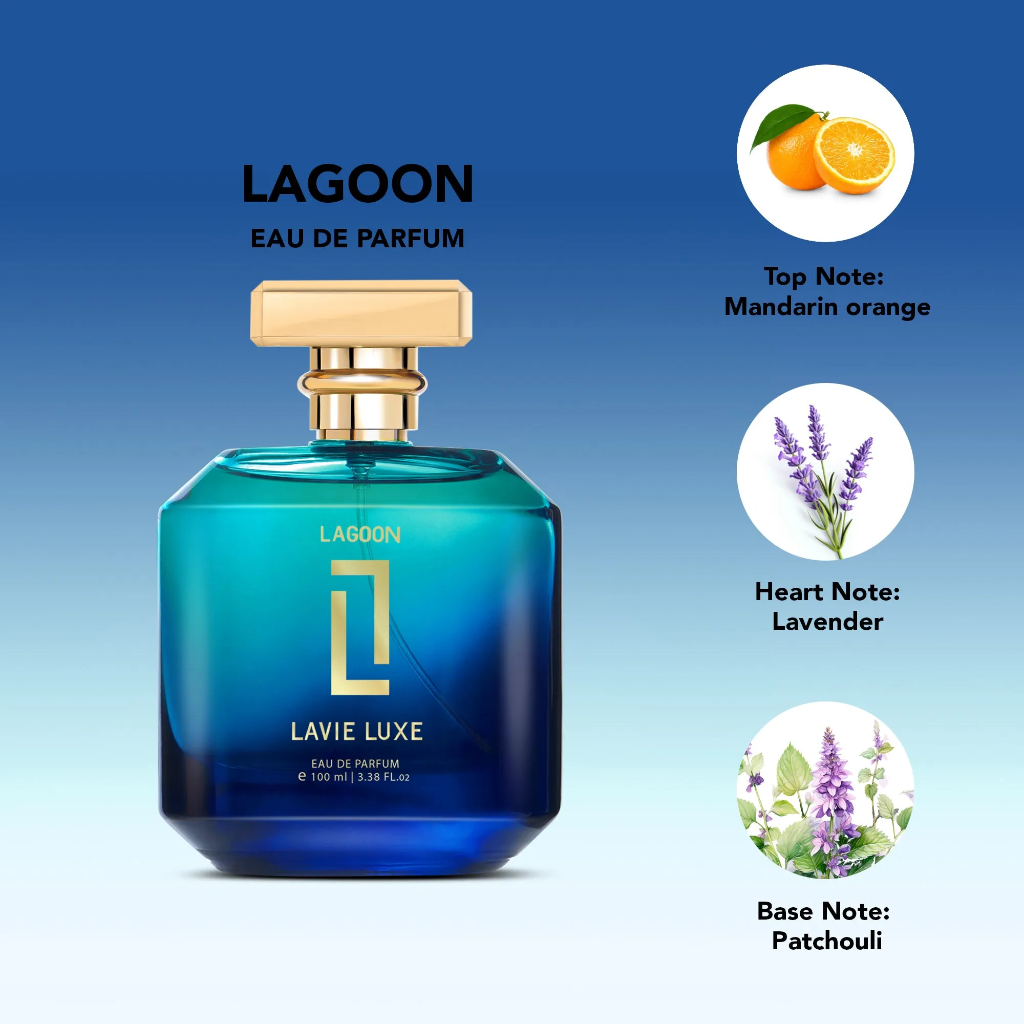 Lavie Luxe Lagoon Luxury Woman Eau De Parfum 100 ml ǀ  Perfume with scents Mandarin Orange, Lavender & Patchouli  -  Blue