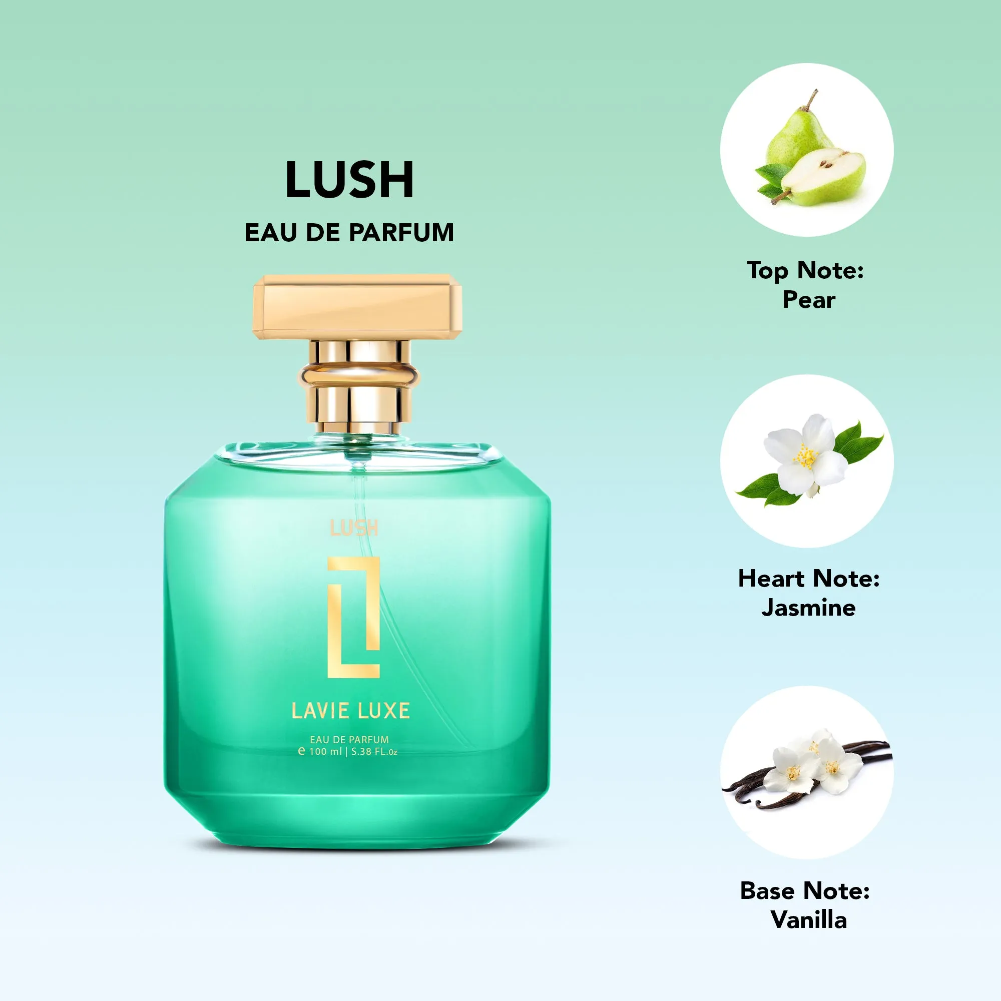 Lavie Luxe Lush Luxury Woman Eau De Parfum 100 ml ǀ  Perfume with scents Sweet, Jasmine & Vanilla  -  Light Green