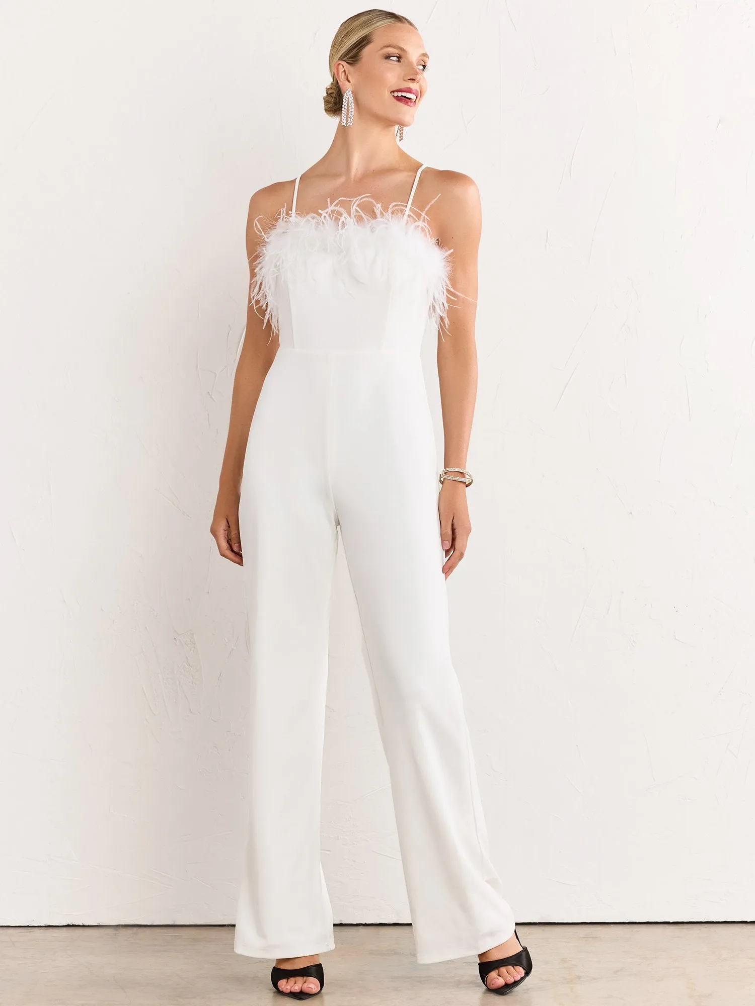 Lena Feather Trim Wide Leg Jumpsuit - Brands We Love