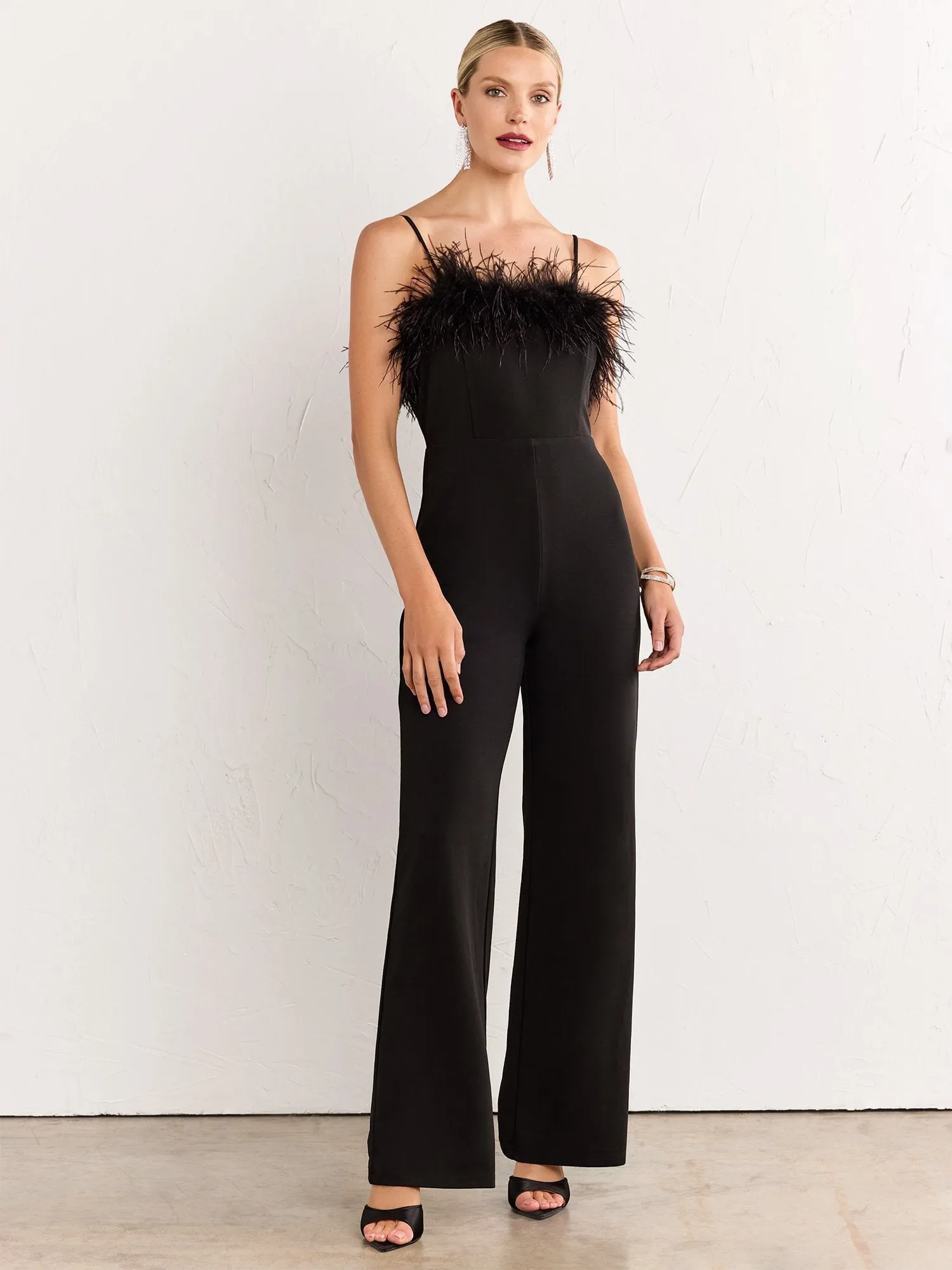 Lena Feather Trim Wide Leg Jumpsuit - Brands We Love