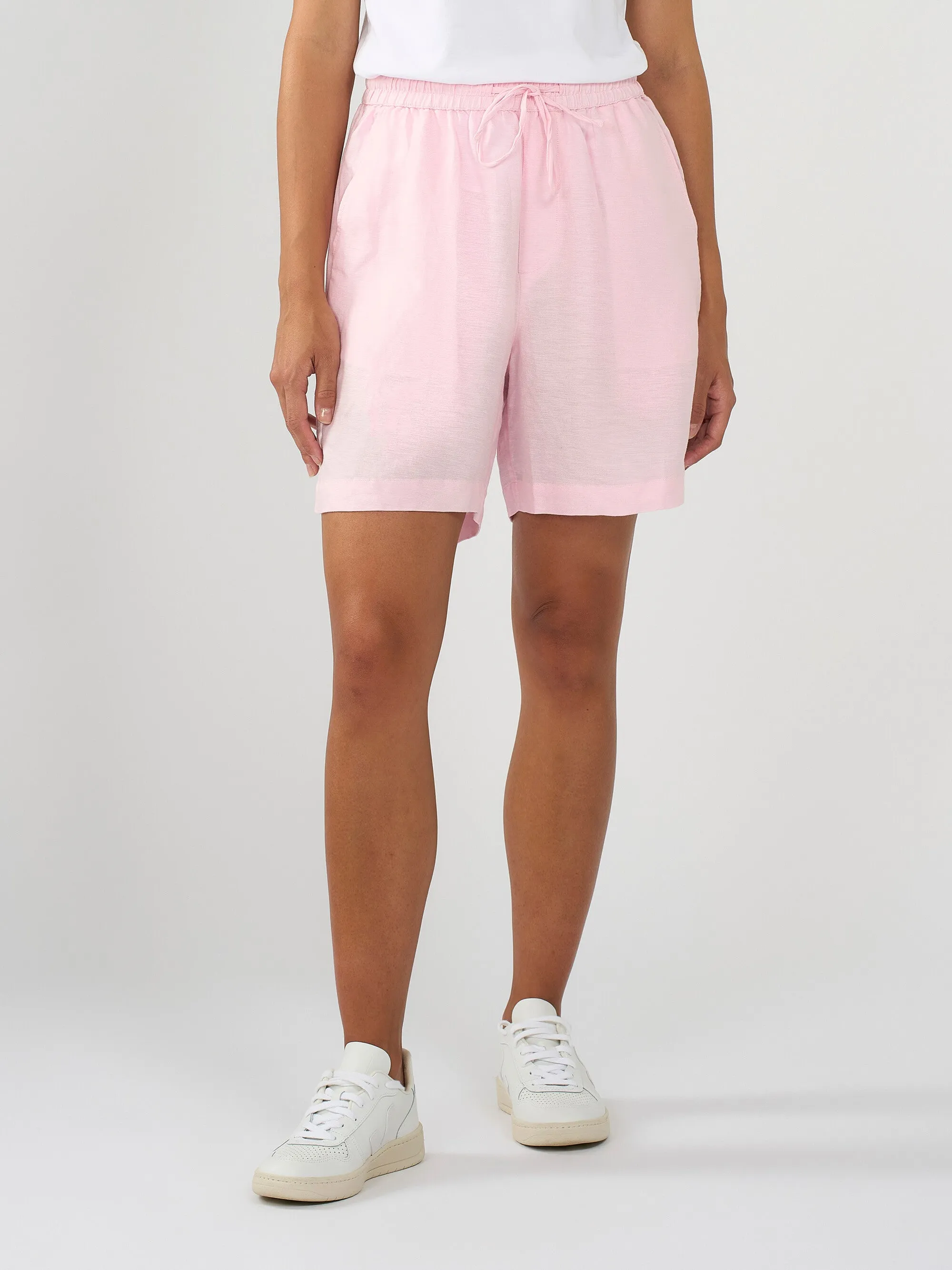 Linen mix elastic waist shorts - Parfait Pink