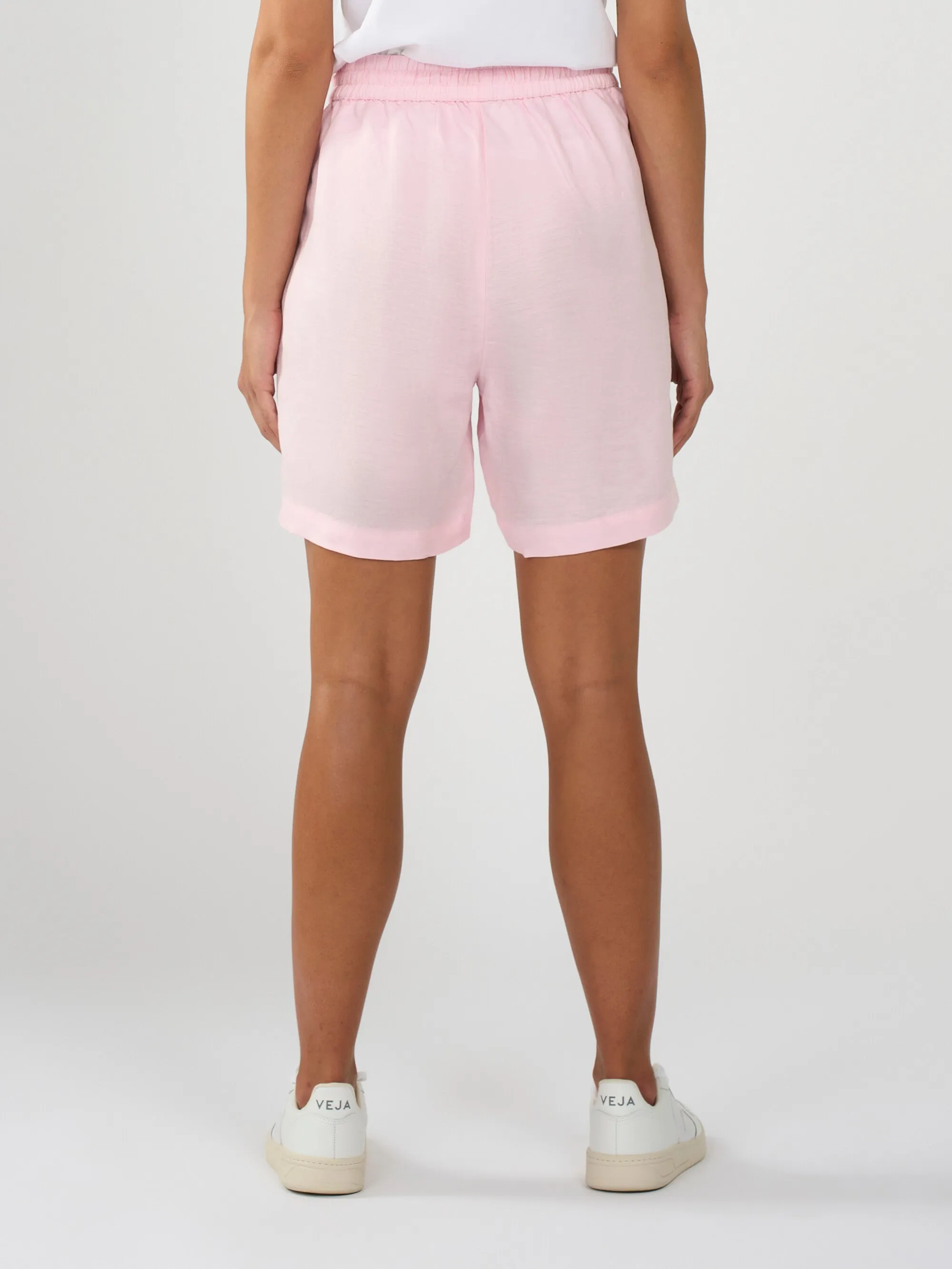 Linen mix elastic waist shorts - Parfait Pink