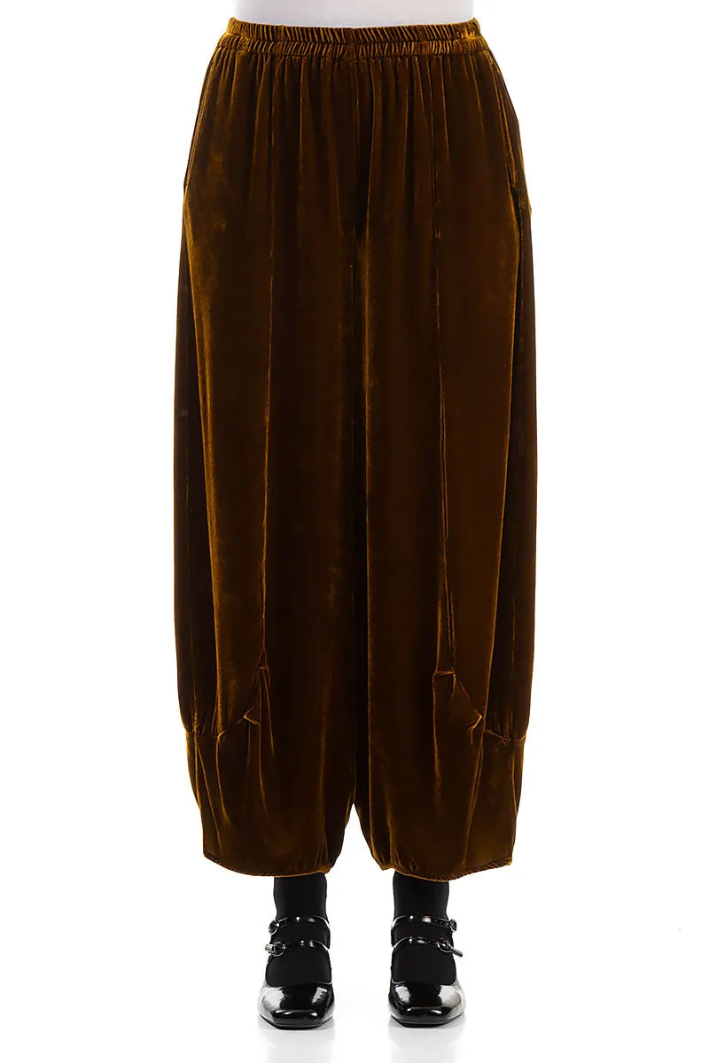 Loose Golden Olive Silk Velvet Trousers