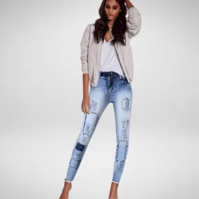 LOW WAIST SKY BLUE PATCHWORK SKINNY PUSH UP PENCIL DENIMS