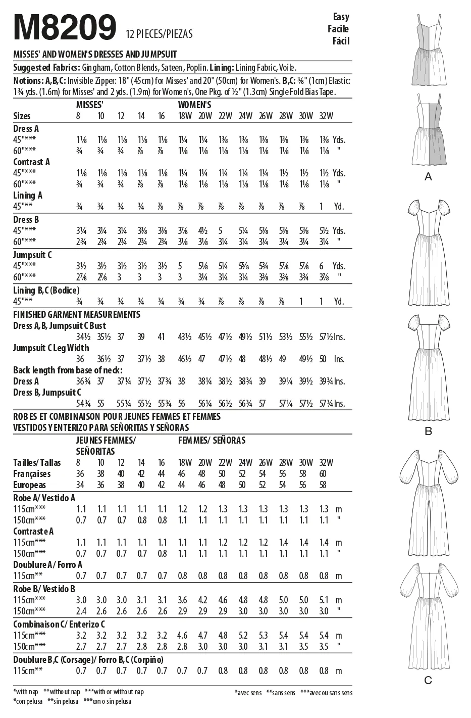 McCall's Pattern M8209 Misses' & Women's Dresses & Jumpsuit