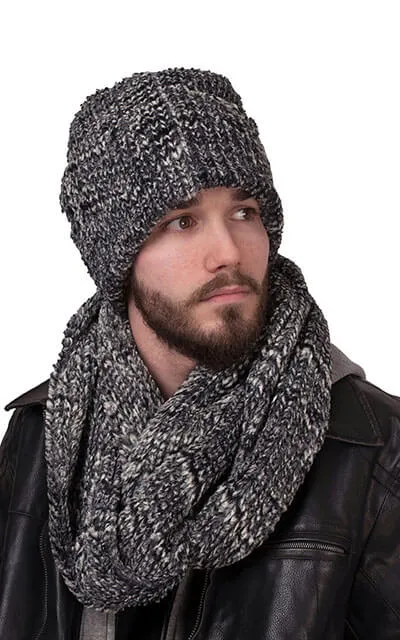 Men's Infinity Scarf - Chevron Faux Fur in Gray