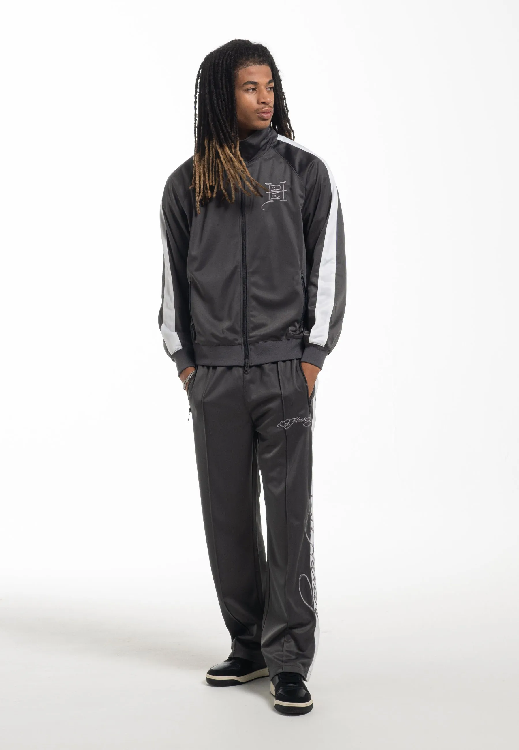 Mens Mono-Skull-Tonal Tricot Tracksuit Joggers - Grey