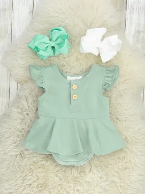 Mint Cotton Flutter Sleeve Peplum Bubble