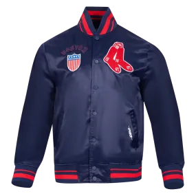 MLB BOSTON RED SOX RETRO CLASSIC MEN'S RIB SATIN JACKET (MIDNIGHT NAVY/RED/MIDNIGHT NAVY)