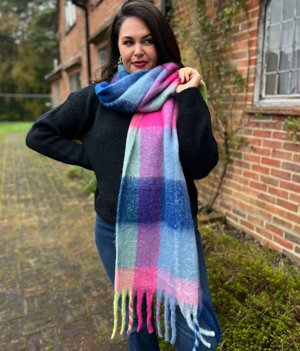 Multi Checked Tasselled Becky Scarf