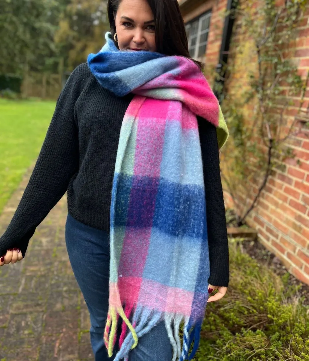 Multi Checked Tasselled Becky Scarf