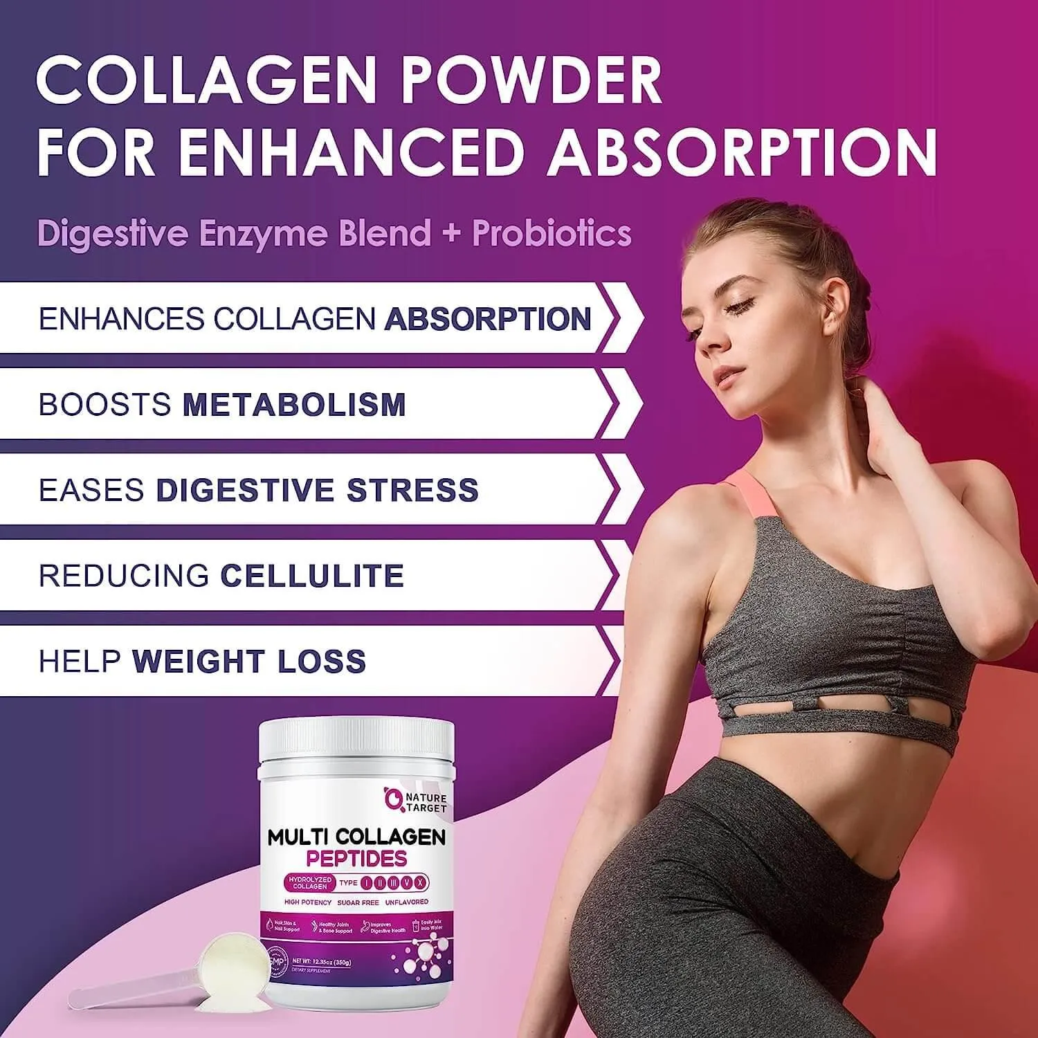 Multi Natural Hydrolyzed Collagen Peptides Powder for Women