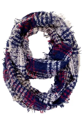 Navy Plaid Fray Infinity Loop Scarf