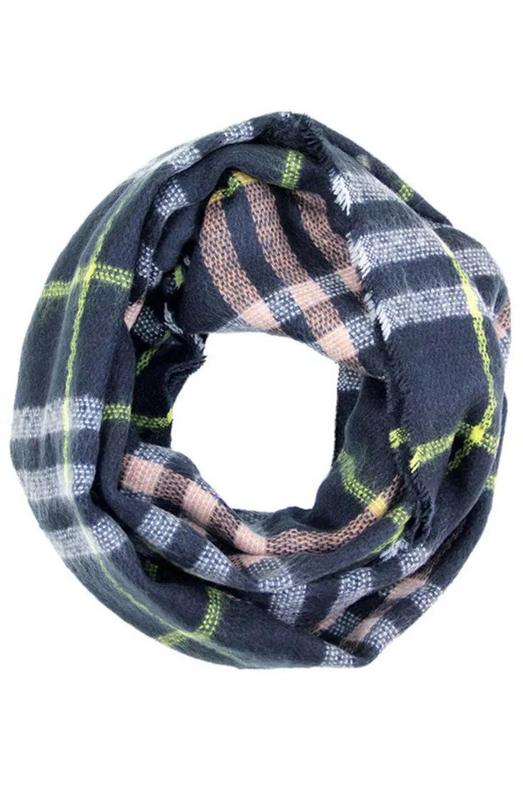 Navy Plaid Multicolor Infinity Loop Scarf