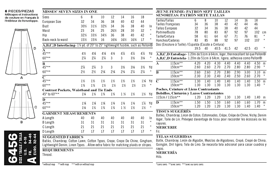 NL6456 Misses' Easy Wrap Skirts in Four Lengths