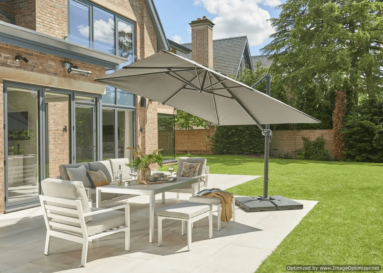 Norfolk Leisure Royce Executive Square Cantilever Parasol Package - 3m x 3m Umbrella   Cover   90kg or 100kg Base Stand   Cover - Taupe, Light Grey or Carbon