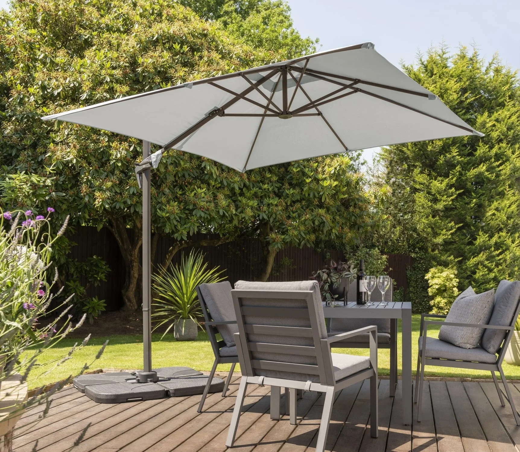 Norfolk Leisure Royce Executive Square Cantilever Parasol Package - 3m x 3m Umbrella   Cover   90kg or 100kg Base Stand   Cover - Taupe, Light Grey or Carbon