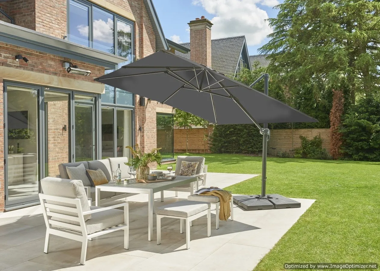 Norfolk Leisure Royce Executive Square Cantilever Parasol Package - 3m x 3m Umbrella   Cover   90kg or 100kg Base Stand   Cover - Taupe, Light Grey or Carbon