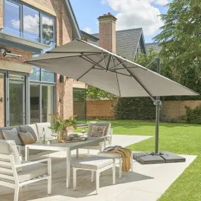 Norfolk Leisure Royce Executive Square Cantilever Parasol Package - 3m x 3m Umbrella   Cover   90kg or 100kg Base Stand   Cover - Taupe, Light Grey or Carbon