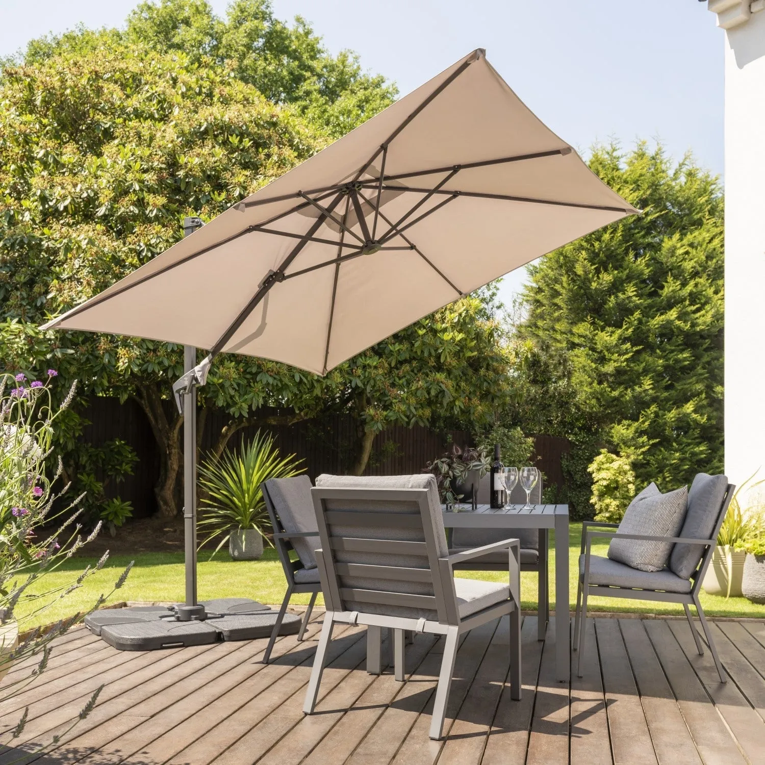 Norfolk Leisure Royce Executive Square Cantilever Parasol Package - 3m x 3m Umbrella   Cover   90kg or 100kg Base Stand   Cover - Taupe, Light Grey or Carbon