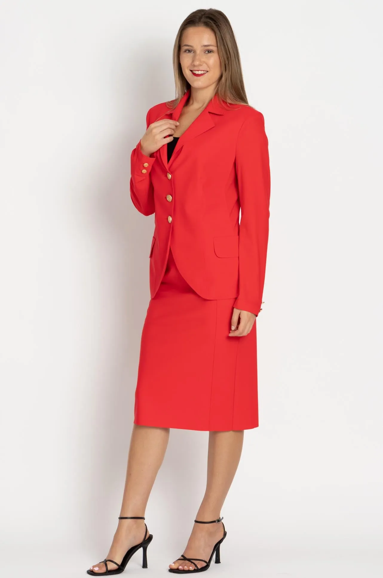 Paula Ryan - Panelled Basque Pencil Skirt in Poppy