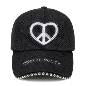 Peace Heart Mesh Denim Cap - Black and White