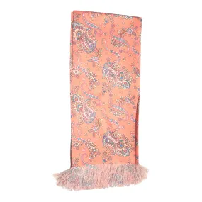 Peach Paisley Printed Scarf With Pocket Square