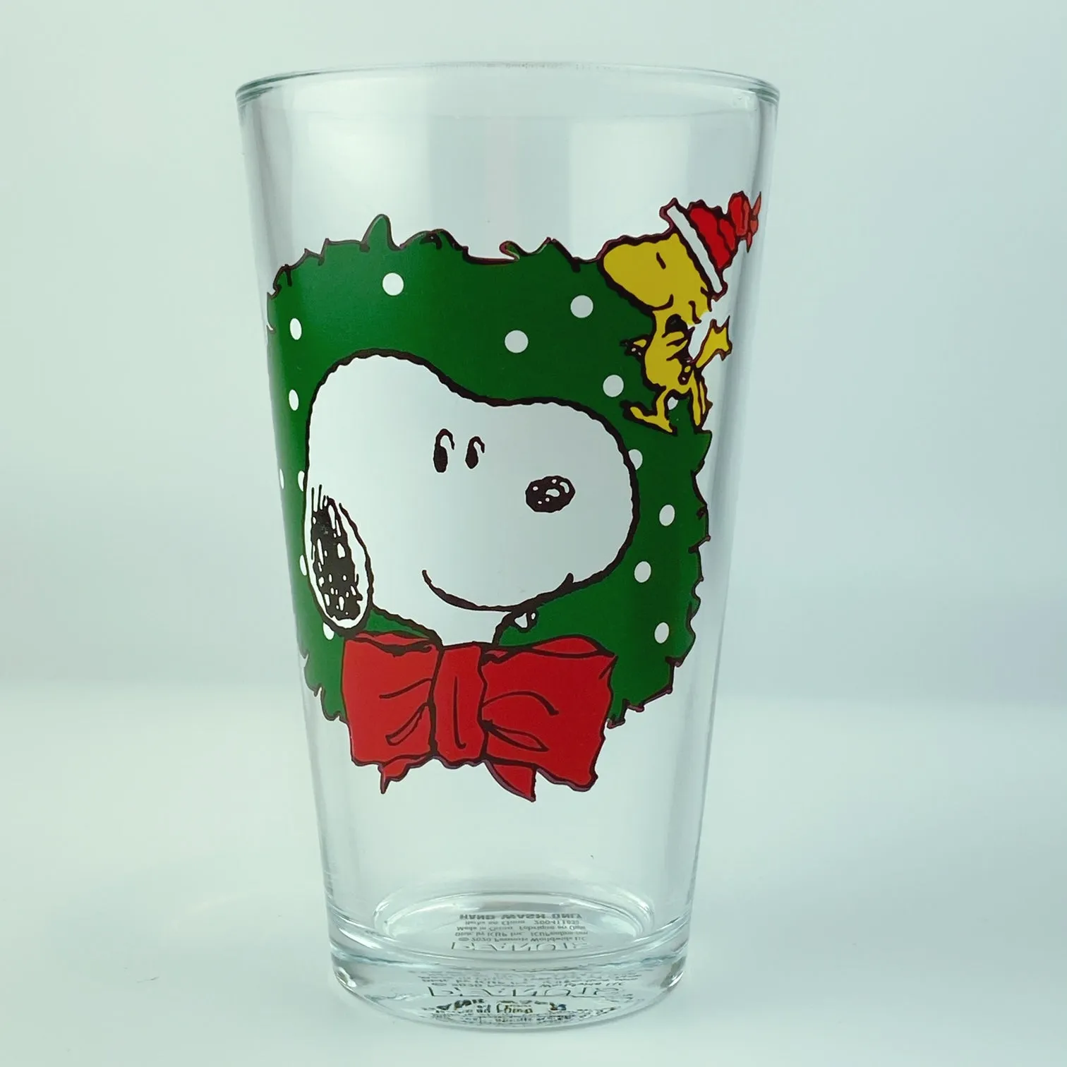 Peanuts Christmas Snoopy & Friends Drinking Glasses Collectors Series Set of Two 16oz with Ice Tray