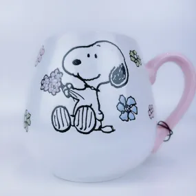 Peanuts Snoopy Flower Bouquet Ceramic Stoneware Pink Mug 20 oz