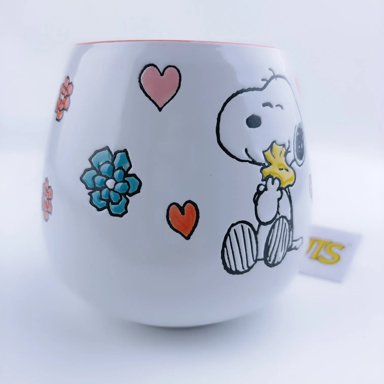 Peanuts Snoopy Hugging Woodstock With Hearts Ceramic Stoneware Orange Mug 20 oz