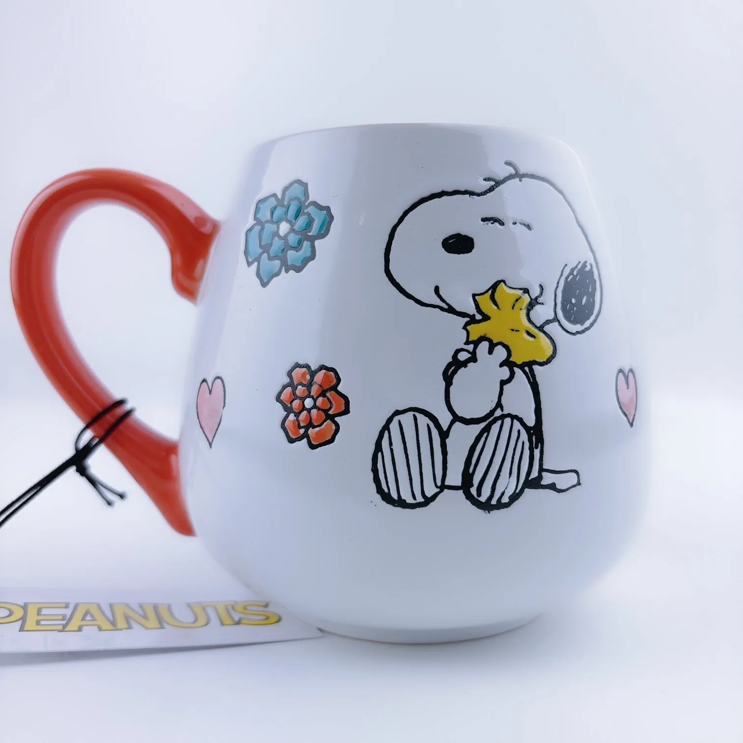 Peanuts Snoopy Hugging Woodstock With Hearts Ceramic Stoneware Orange Mug 20 oz