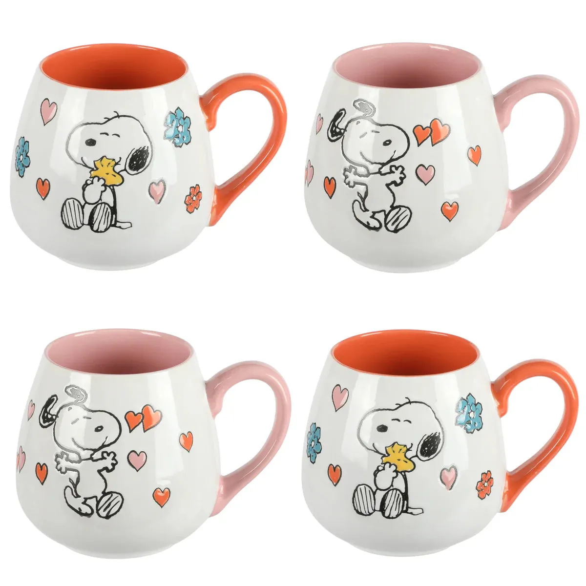 Peanuts Snoopy Hugging Woodstock With Hearts Ceramic Stoneware Orange Mug 20 oz