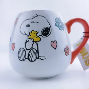 Peanuts Snoopy Hugging Woodstock With Hearts Ceramic Stoneware Orange Mug 20 oz