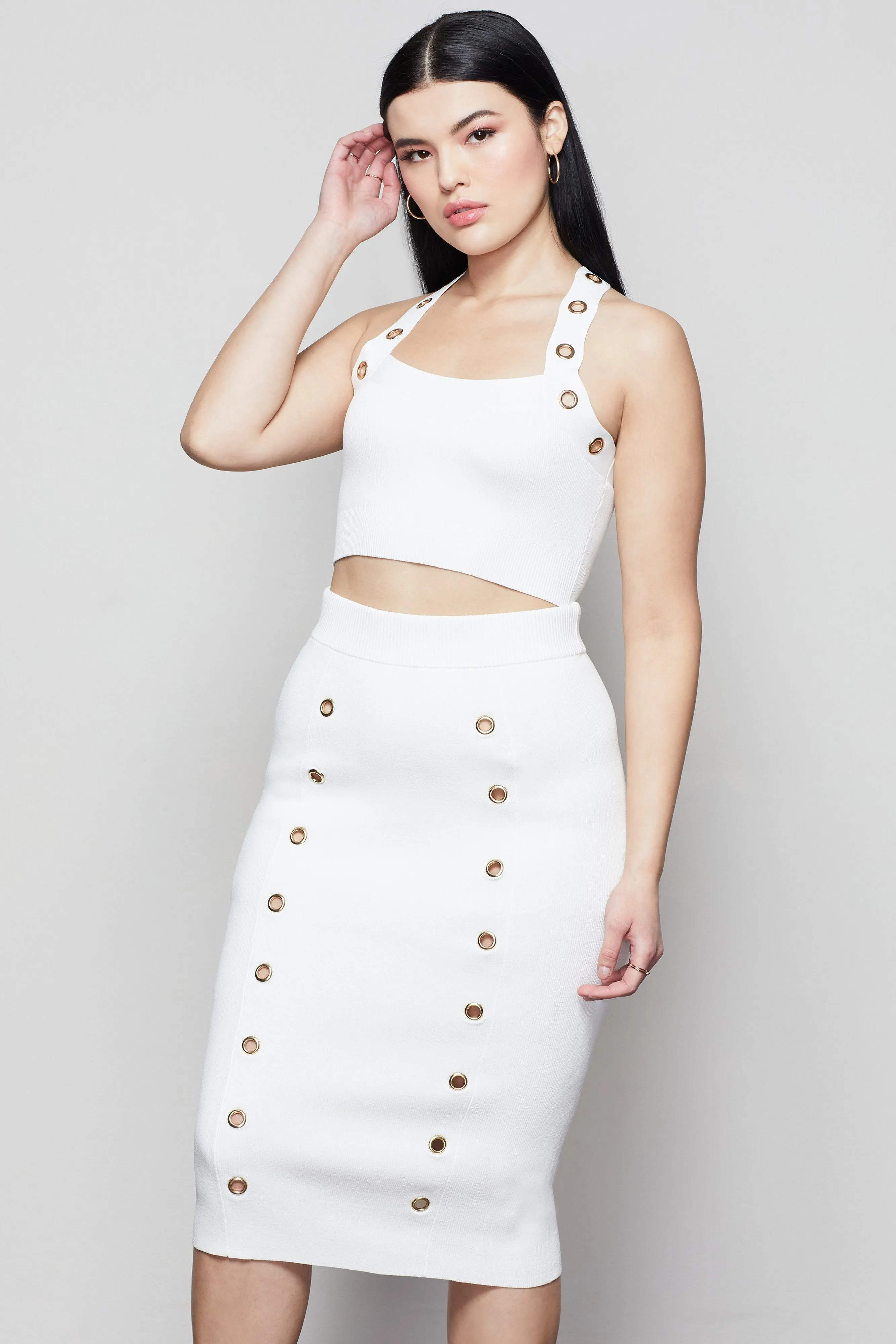 PEEPIN' MIDI SKIRT | POWDER001