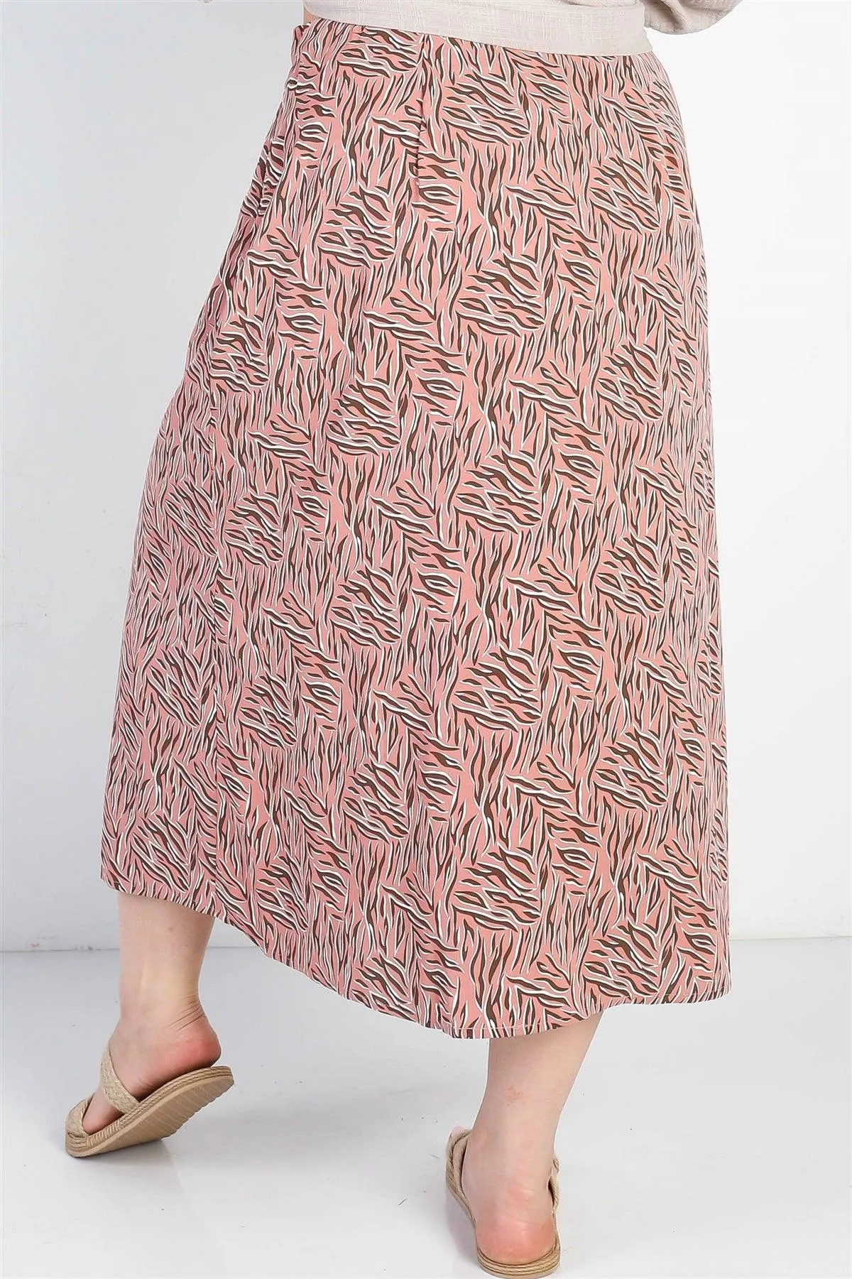 Plus Size Blush Printed High Waist Midi Skirt