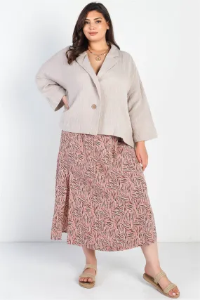 Plus Size Blush Printed High Waist Midi Skirt