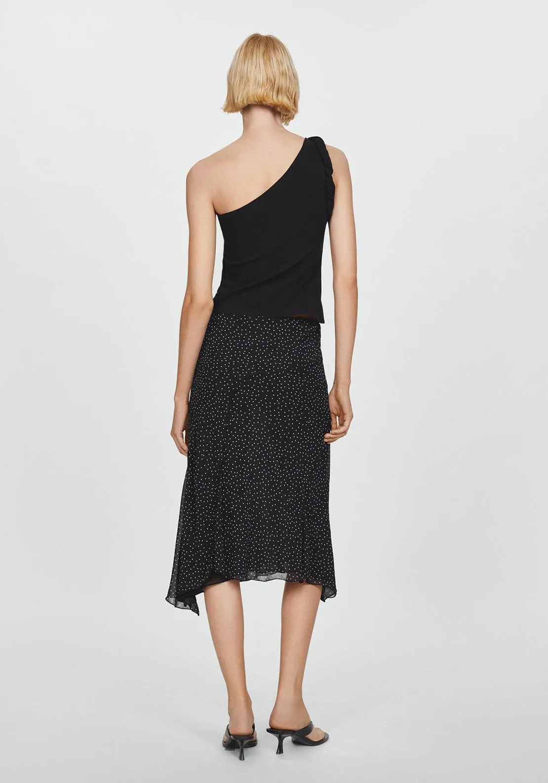 Polka-dot asymmetric skirt