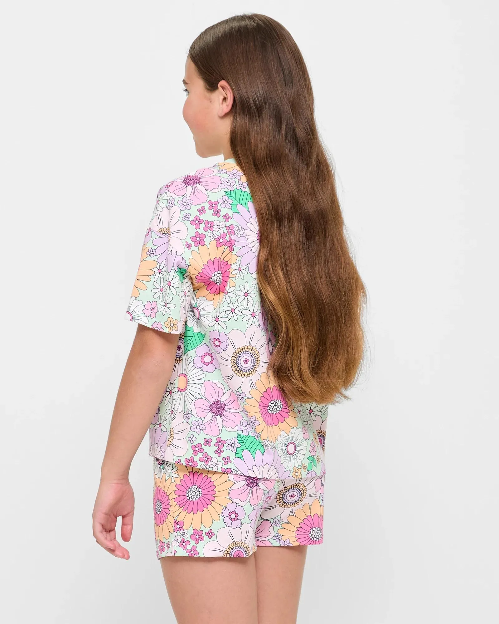 popular  Sibling Matching Bold Floral Cotton Girls Youth Pyjama Set