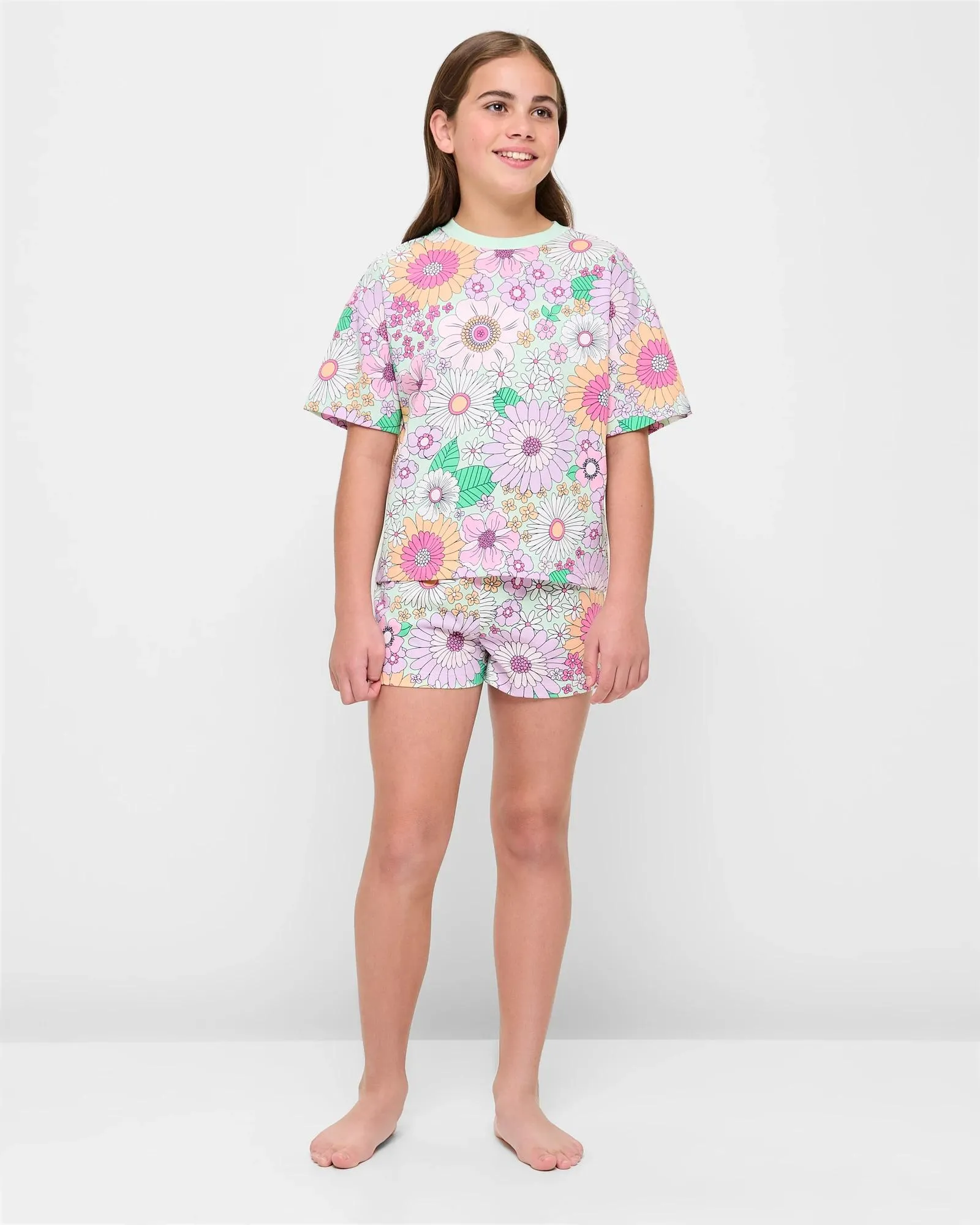 popular  Sibling Matching Bold Floral Cotton Girls Youth Pyjama Set