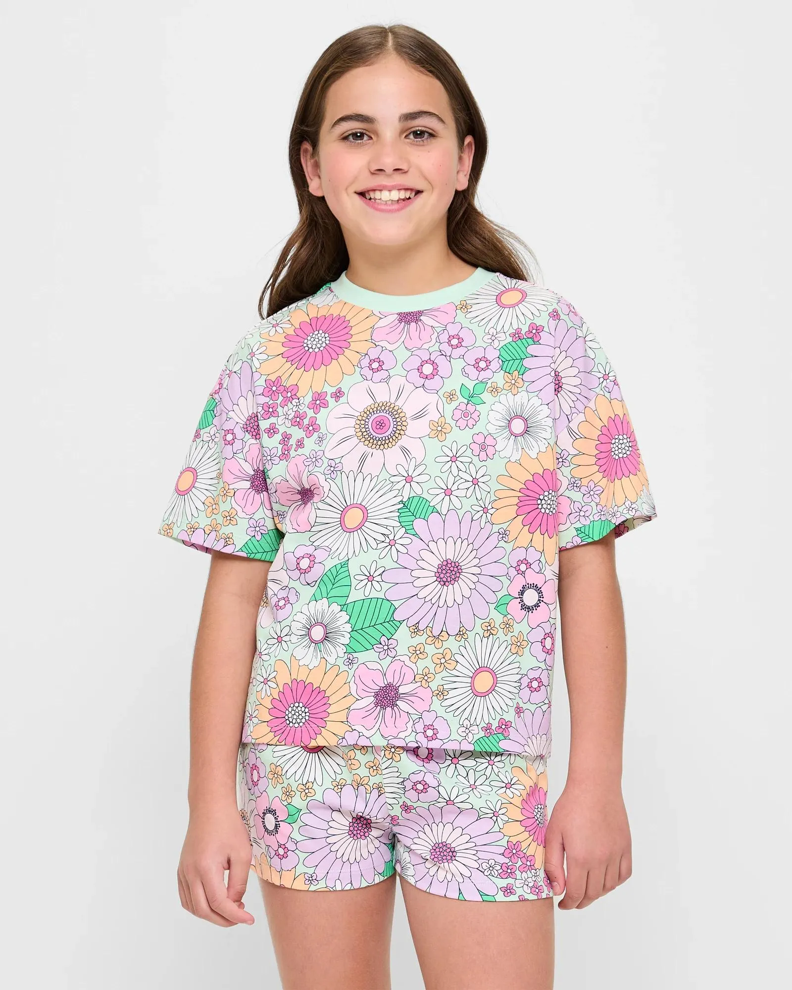 popular  Sibling Matching Bold Floral Cotton Girls Youth Pyjama Set