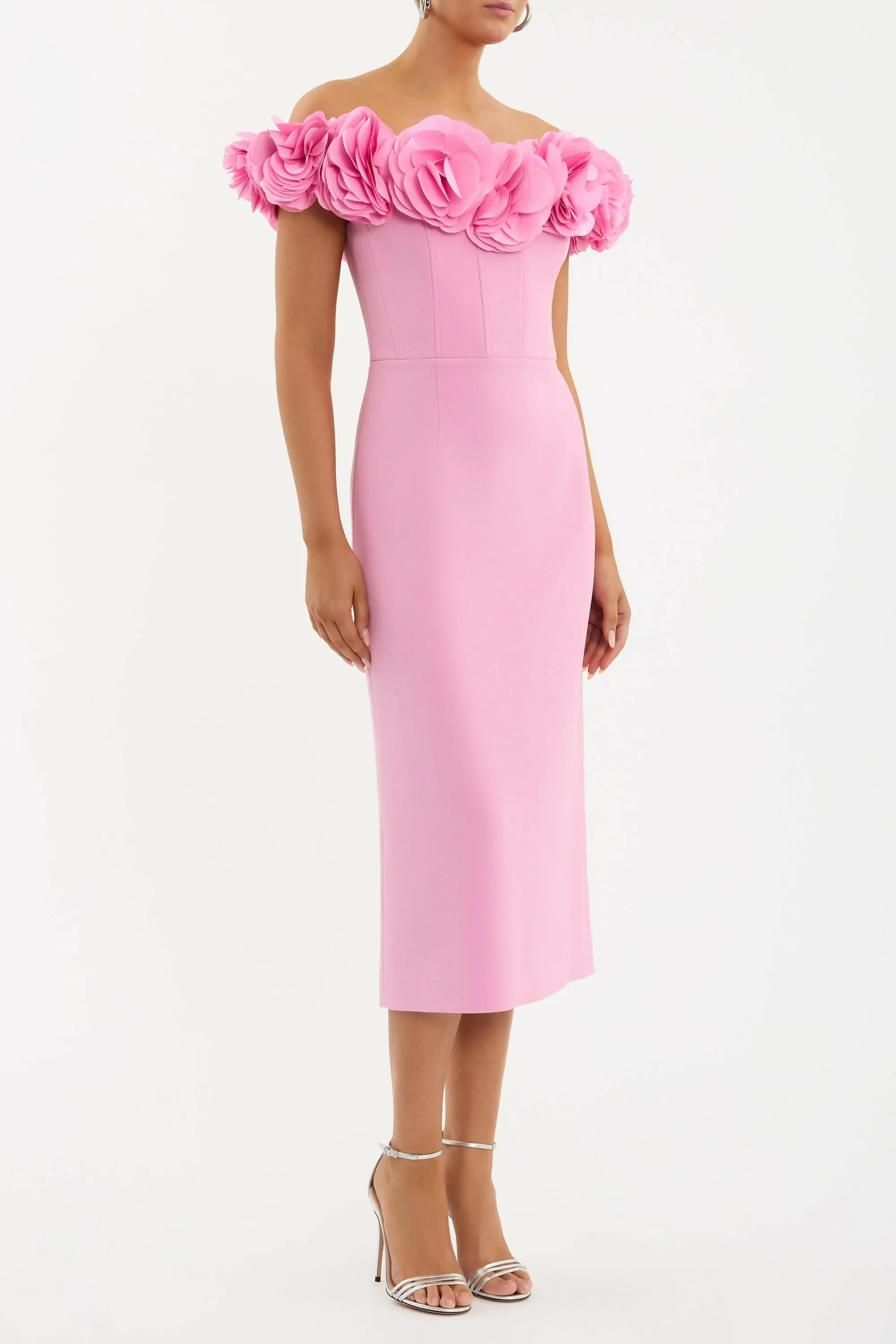 Rebecca Vallance Odetta Midi Dress in Pink Size 8